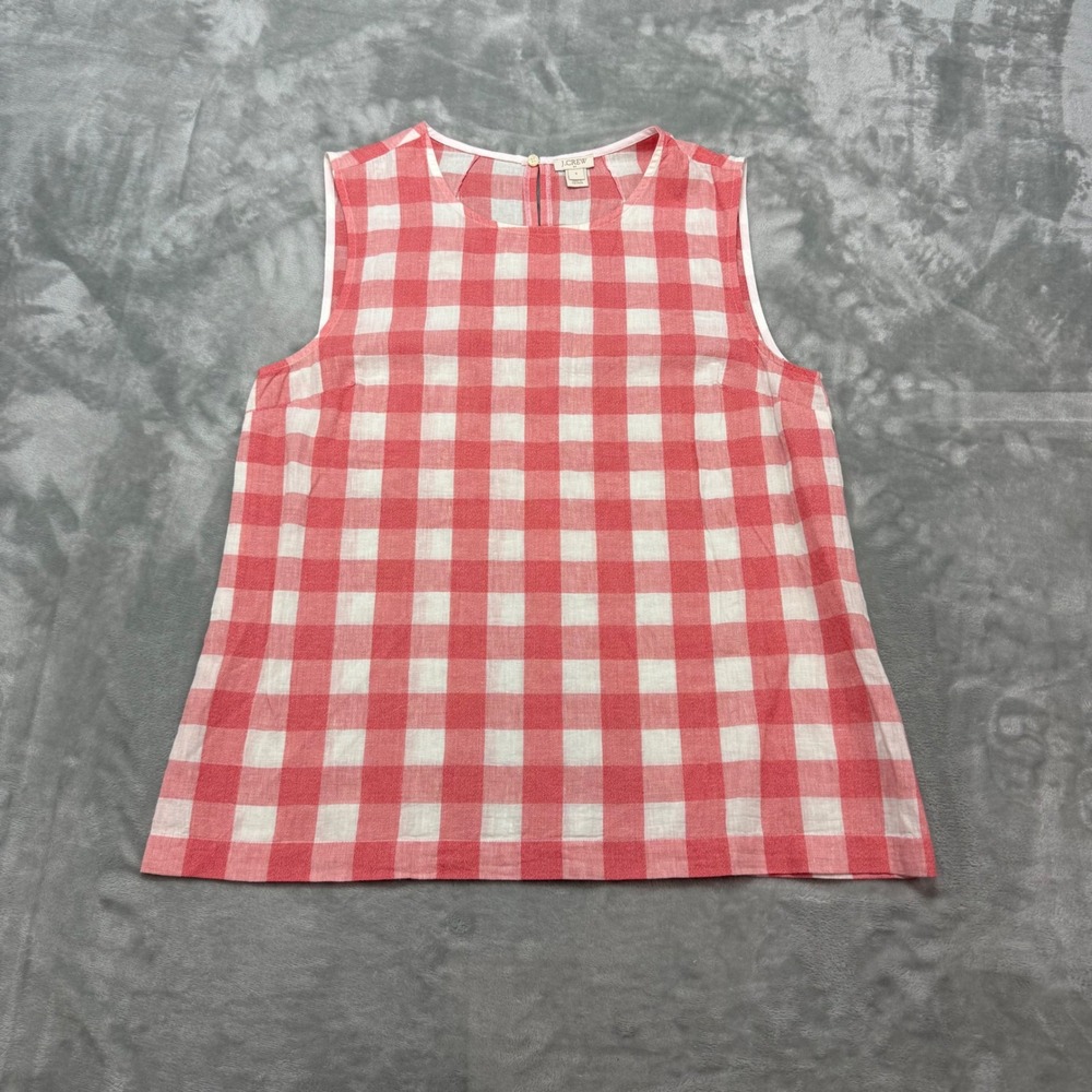 J. Crew Pink and White Gingham Sleeveless Cotton Top
